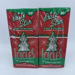 Vtg Brite Star Christmas Tree Tinsel Foil Icicle‎ Silver Strands 18” MCM Set/2